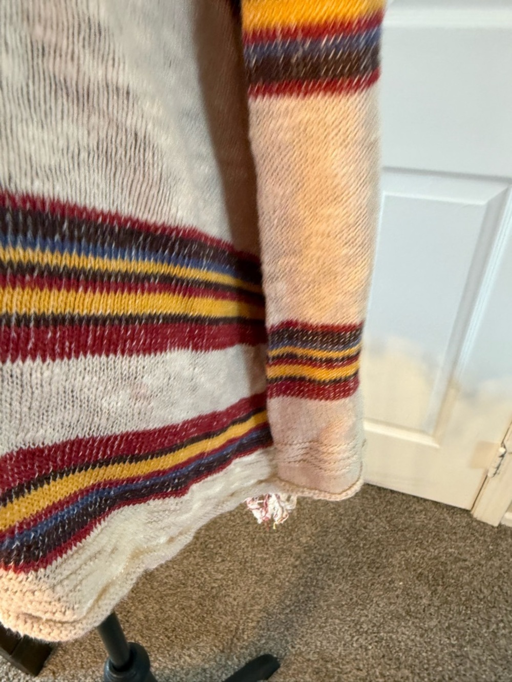 American Rag Cream Open-Front Cardigan with Red and Yellow Stripes - Picture 2 of 6